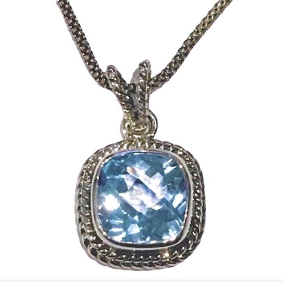 SAMUEL B Cushion Cut Blue Topaz & Popcorn Necklace - Picture 5 of 14